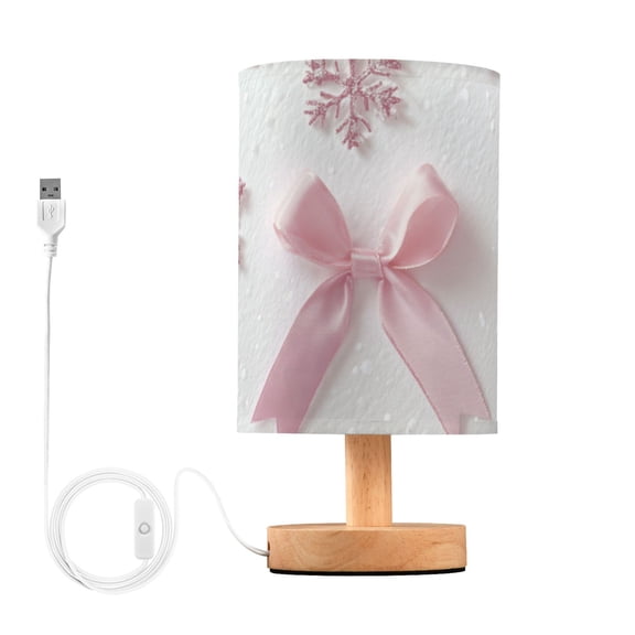 Pink Bows and Snowflakes 3d Christmas Table Lamp with USB Port LED Warm Light Lamp Night Light Home Decor
