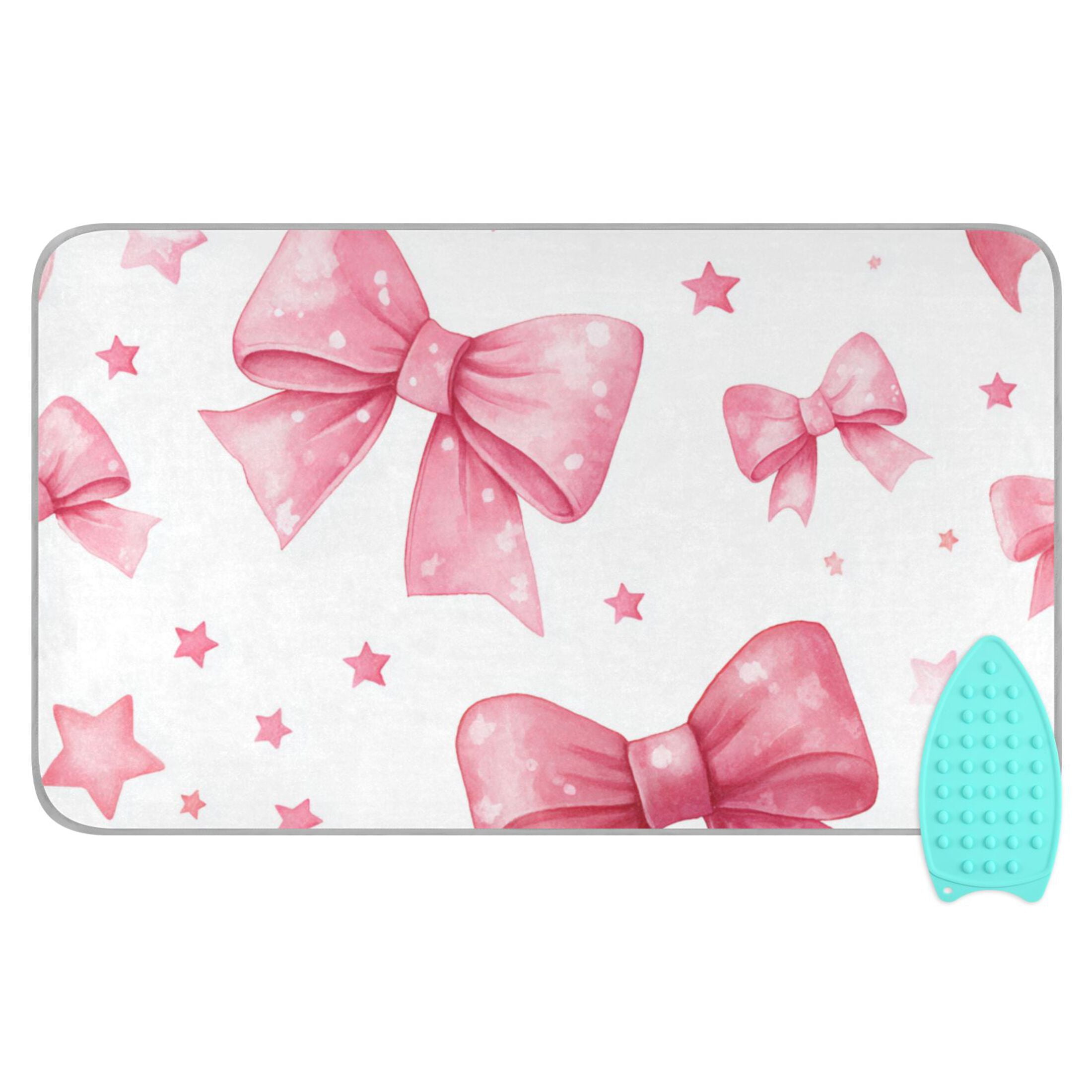 Pink Bows and Stars Ironing Mat Blanket Portable Travel Ironing Pad Heat Resistant Pad 47.2" x 27.6”