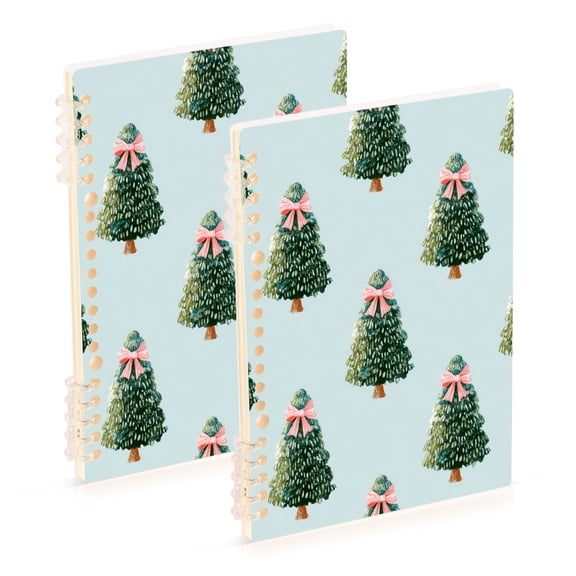 Pink Bows on Christmas Tree Notebook Detachable Coil Notebook Diary Plan Book A5 Size 60 Pages 1 Pack