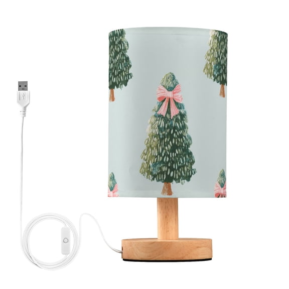 Pink Bows on Christmas Tree Table Lamp with USB Port LED Warm Light Lamp Night Light Home Decor
