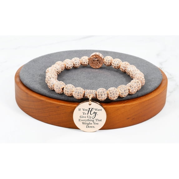 Pink Box Iced Out Inspirational Emblem Bracelet in Rose Gold