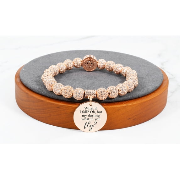 Pink Box Iced Out Inspirational Emblem Bracelet in Rose Gold