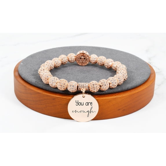 Pink Box Iced Out Inspirational Emblem Bracelet in Rose Gold