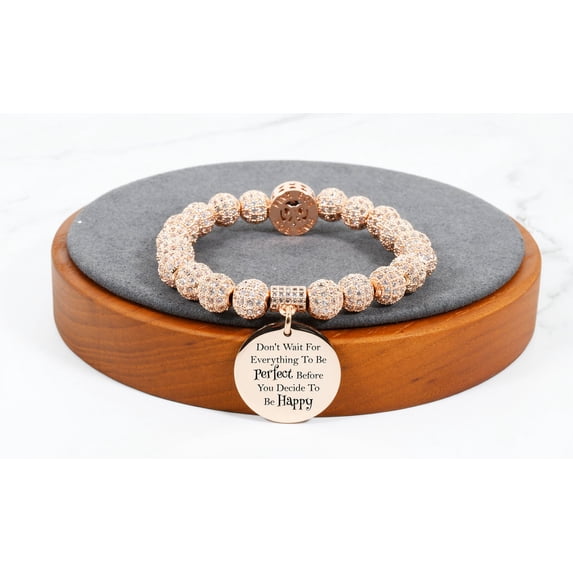 Pink Box Iced Out Inspirational Emblem Bracelet in Rose Gold