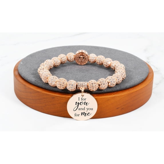 Pink Box Iced Out Inspirational Emblem Bracelet in Rose Gold
