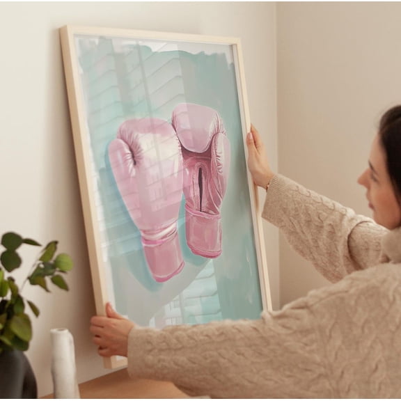 Pink Boxing Gloves Art Trendy Gym Decor, Unframed Paper Print
