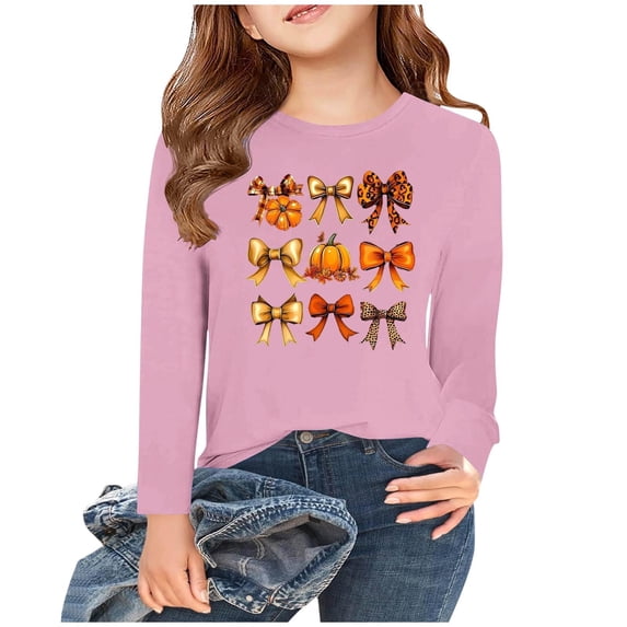 Pink Boy Girl Children Boy Girl Cute Shirt Warm T Shirts Print Tee Tops for Kid Long Sleeve Crewneck Elegant Happy Holiday Gift Thanksgiving Lounge Winter Fall Tee Shirt 2025 6 Years