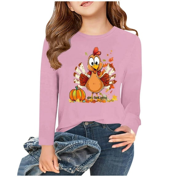 Pink Boy Girl Kids Girl Boy Dressy Happy Vacation Gift Thanksgiving Lounge Top Long Sleeve Blouses for Child Crewneck Graphic Cute Shirt Warm Winter Fall Shirts 2025 3 Years