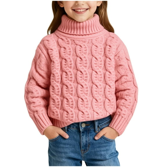 Pink Boy Girl Shirts for Kids Girl Boy Fall Winter Collared Turtleneck Neck Sweater Crochet Warm Cable Knit Basic Tops Shirt Blouses Kid 2025 Soft Comfy Clothing Y2K 5 Years