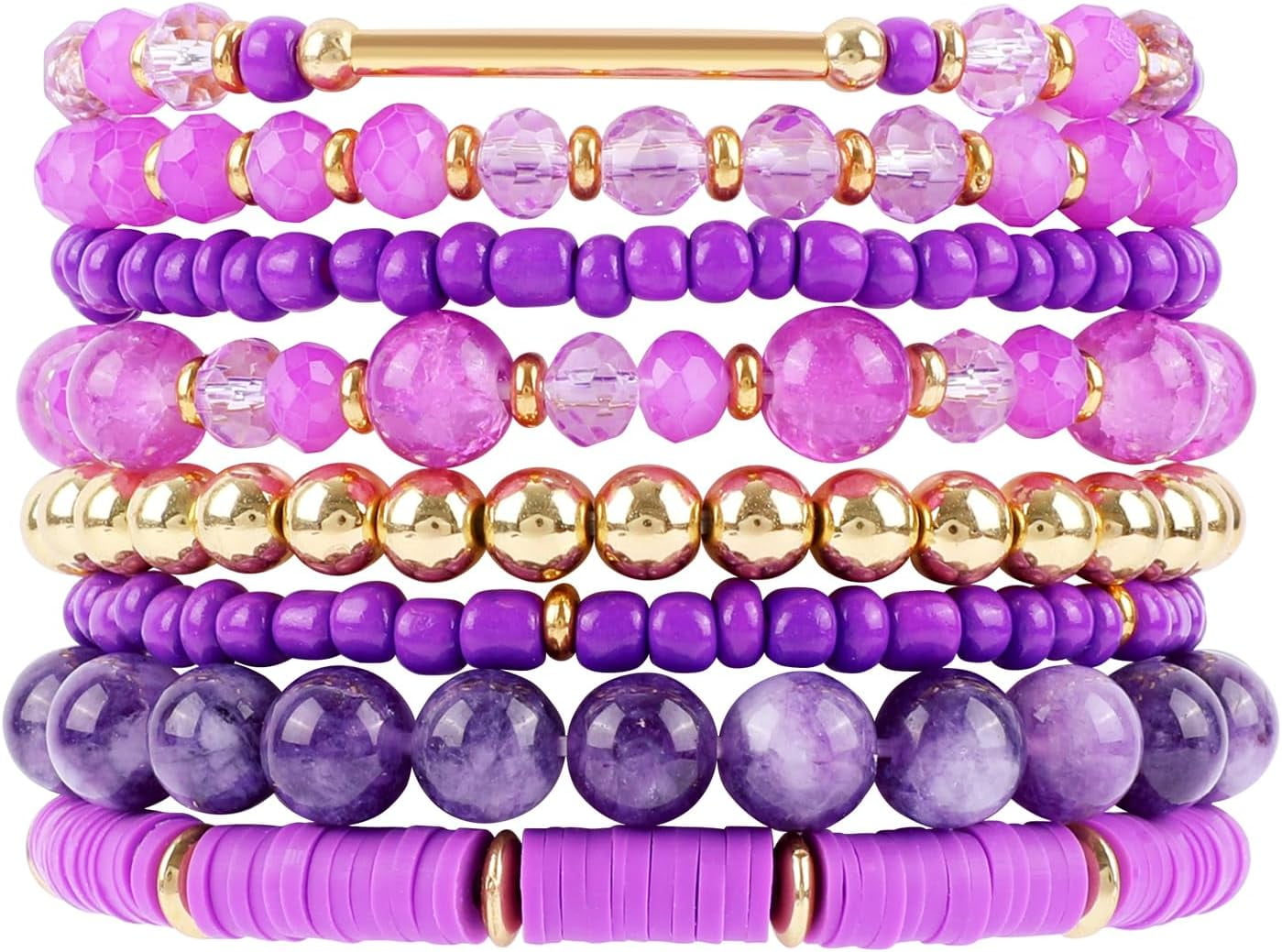 24-Pack Cheerleader Bracelets Colorful Stackable Beaded