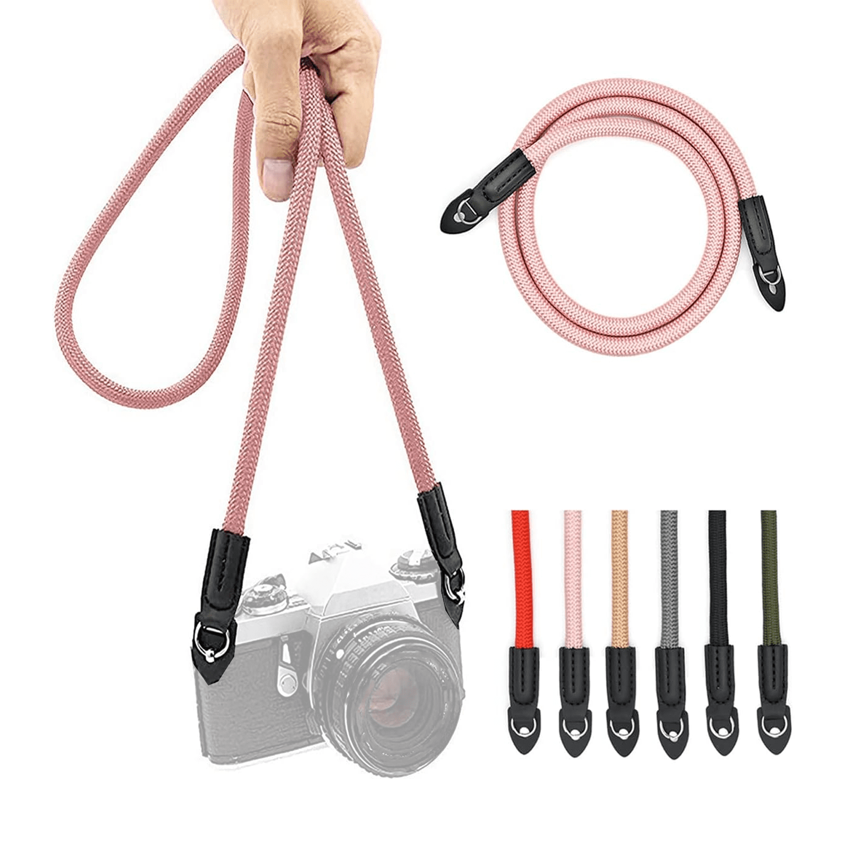Camera Case With Rope Pink Braided Rope Camera Strap – Soft Woven Nylon Neck Strap with ...