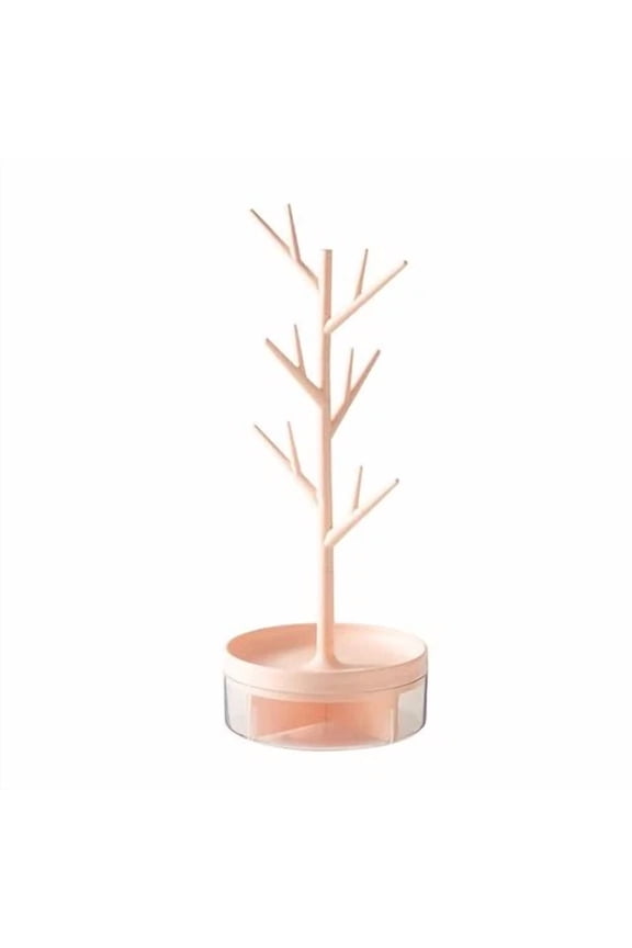 Pink Branch Jewelry Rack with Rotatable Base and Storage Box Tree Tower Hanging Organizer for Ring Earrings Necklace Bracelet for Living Room Bathroom