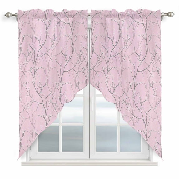 Pink Branches Swag Valances for Windows, Kitchen Curtains 36 Inch Length 2 Panels Set, Vintage Art Farmhouse Short Curtains for Small Windows Rod Pocket Cafe Curtains Drapes 28"x36"