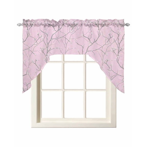 Pink Branches Swag Valances for Windows, Small Curtains Drapes, Vintage Art Farmhouse Kitchen Window Curtains Over Sink Rod Pocket Window Treatment Valance for Bedroom/Bathroom 56"x36"