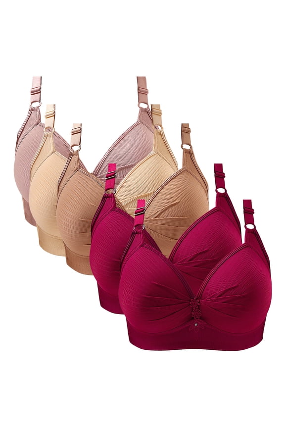Pink Bras for Women Lace Back Button Shaping Cup Adjustable Shoulder Strap Large Size Bra