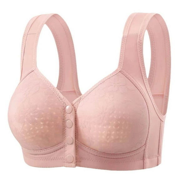 Pink Bras for Women No Underwire New Breathable Hole Cup Front Button Mother Underwear Summer Gathering Back Without Ring Adjustment Large Size Bra