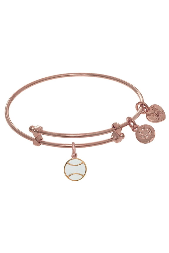 Pink Brass Enamel Softball Charm Small Children Bangle Bracelet