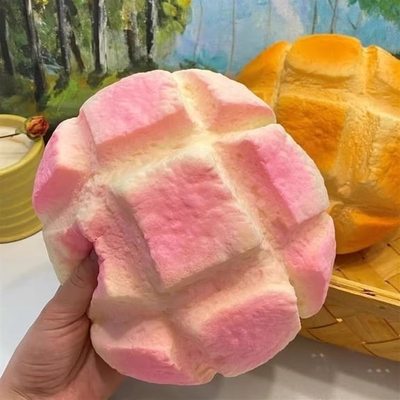 Pink Bread Pineapple Bun Squishy Fidget Toy, Large Grid Texture Bread Slow Rebound Stress Squeeze Toy, Bakery Food Sensory Toy for Kids & Adults, Kawaii Dessert Novelty Desk Gift