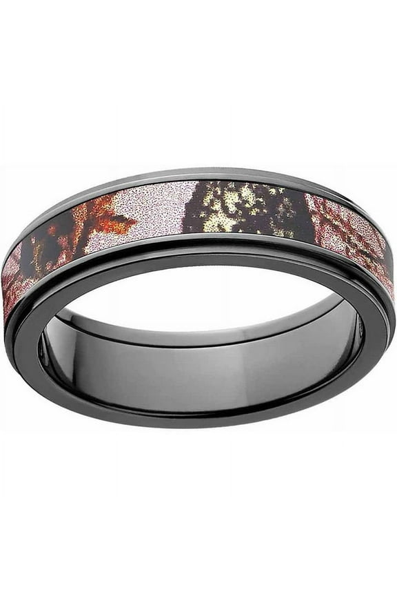 Pink Break Up Women's Camo Black Zirconium Ring with Polished Edges and Deluxe Comfort Fit