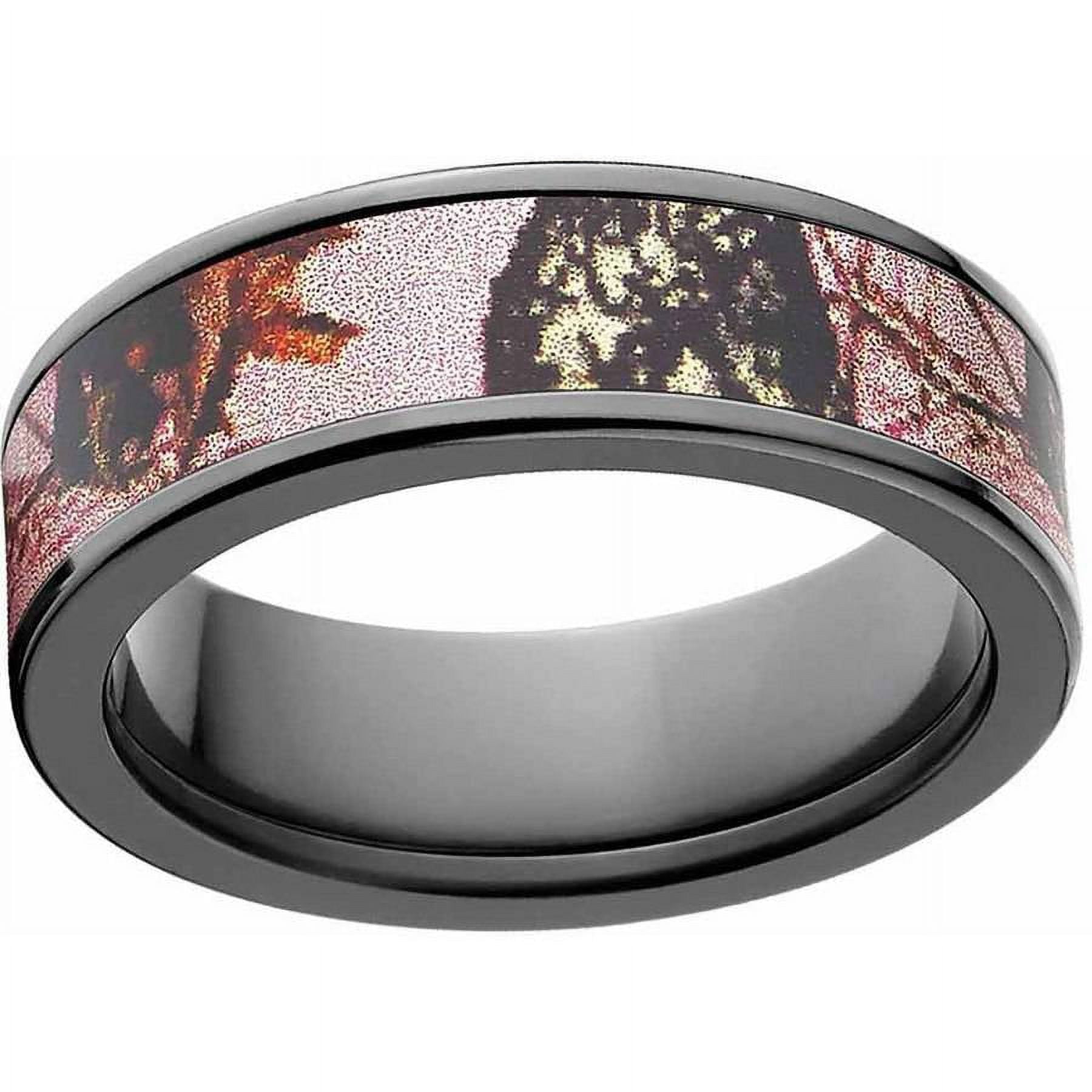 Pink Break Up Women's Camo Black Zirconium Ring with Polished Edges and Deluxe Comfort Fit