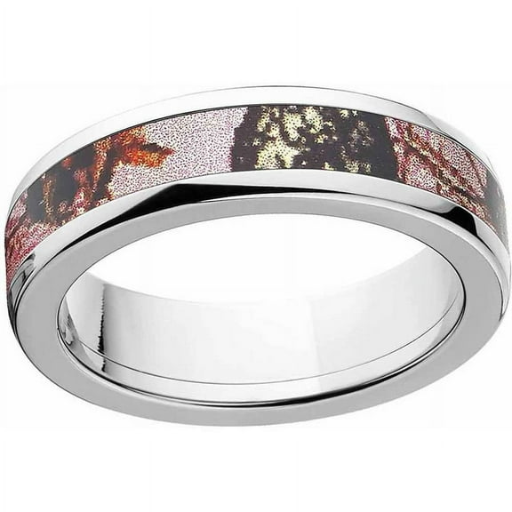 Pink Break Up Women's Camo Stainless Steel Ring with Polished Edges and Deluxe Comfort Fit