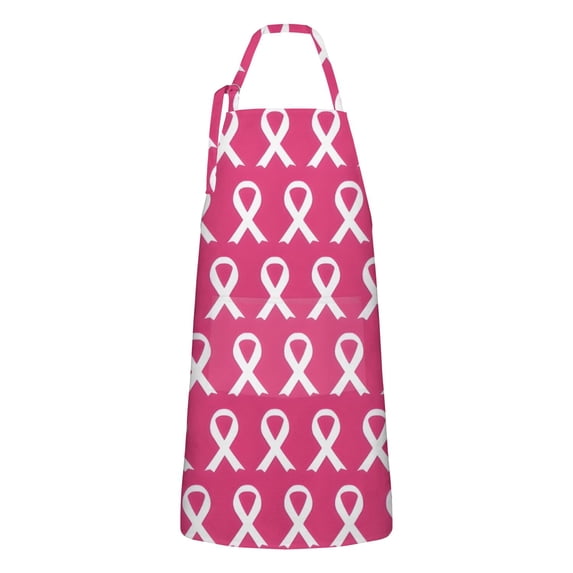 Pink Breast Cancer Apron-Garden Aprons for Women with Pockets-Cotton Linen Waterproof Kitchen Cooking Gardening Aprons Adjustable for Kitchen,Cooking,BBQ and Salon 32"x27"
