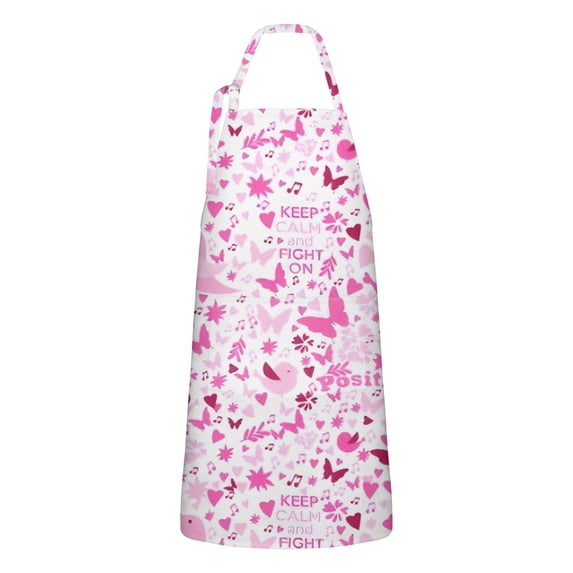 Pink Breast Cancer Apron-Garden Aprons for Women with Pockets-Cotton Linen Waterproof Kitchen Cooking Gardening Aprons Adjustable for Kitchen,Cooking,BBQ and Salon 32"x27"