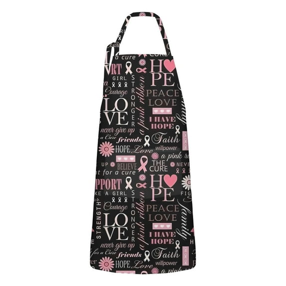Pink Breast Cancer Awareness Apron-Garden Aprons for Women with Pockets-Cotton Linen Waterproof Kitchen Cooking Gardening Aprons Adjustable for Kitchen,Cooking,BBQ and Salon 32"x27"