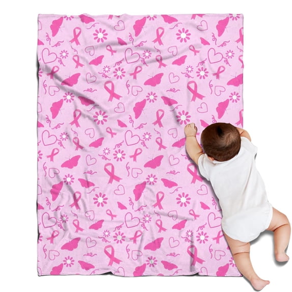 Pink Breast Cancer Awareness Pattern Blanket,Comfortable Soft Flannel Throw Blanket,All Season,Warm Lightweight Blankets for Sofa Bed Couch Living Room Chair,30"x40"