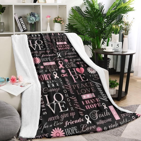 Pink Breast Cancer Awareness Pattern Blanket,Comfortable Soft Lamb Wool Throw Blanket,All Season,Warm Lightweight Blankets for Sofa Bed Couch Living Room Chair,40"x50"