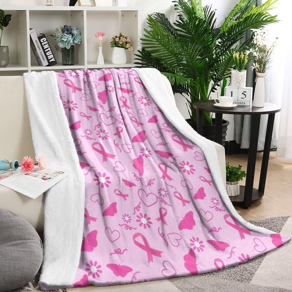 Pink Breast Cancer Awareness Pattern Blanket,Comfortable Soft Lamb Wool Throw Blanket,All Season,Warm Lightweight Blankets for Sofa Bed Couch Living Room Chair,60"x80"