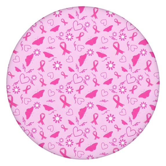 Pink Breast Cancer Awareness Pattern Round Fitted Tablecloth with Elastic Edge,Dining Table Cover Waterproof,Outdoor Round Tablecloth for Camping,Dining,Indoor and Outdoor