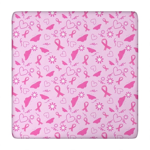 Pink Breast Cancer Awareness Pattern Square Fitted Tablecloth with Elastic Edge,Square Table Cover,Washable Elastic Table Cover for Home Kitchen Party Decor 34"x34"