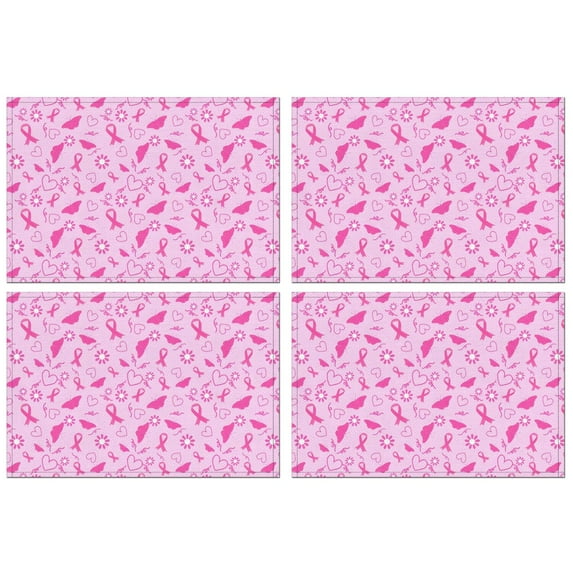 Pink Breast Cancer Awareness Pattern Summer Placemats Table Placemats Set Of 4-Linen Kitchen Washable Placemats Table Mats 11.8"x17.7" Non-Slip Heat Resistant