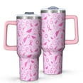 thumbnail image 1 of Pink Breast Cancer Awareness Pattern Tumbler with Handle and Lid,40oz Double Wall Vacuum Insulated Tumbler,Cups Gift for Women and Men, 1 of 7