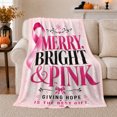 thumbnail image 1 of Pink Breast Cancer Awareness Ribbon Holiday, Festive Holiday Scene, Warm Flannel Blanket for Living Room and Reading Nook, Art Lovers Housewarming Gift, Festive Home Decor, 1 of 9