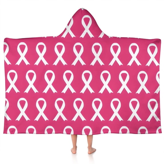 Pink Breast Cancer Hooded Bath Towel,50"x30" for Ages 3 To 12 Kids, Quick Dry Lightweight Soft Microfiber Hood Beach Towel Cover Up for Kids
