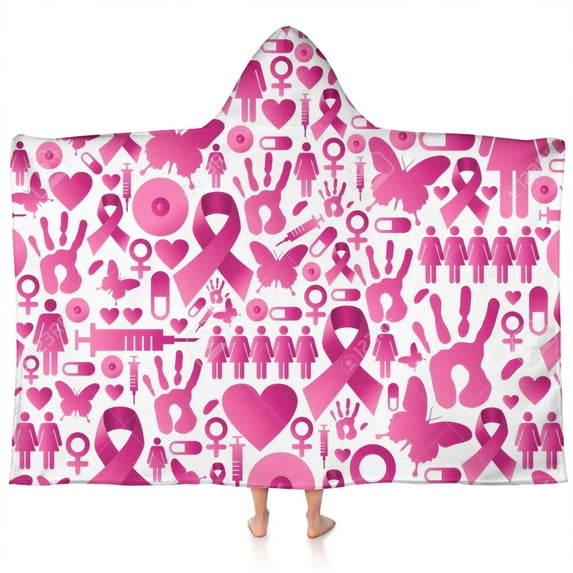 Pink Breast Cancer Hooded Bath Towel,60"x35" for Ages 3 To 12 Kids, Quick Dry Lightweight Soft Microfiber Hood Beach Towel Cover Up for Kids