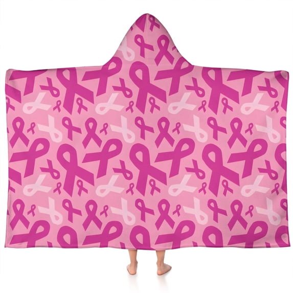 Pink Breast Cancer Hooded Bath Towel,60"x35" for Ages 3 To 12 Kids, Quick Dry Lightweight Soft Microfiber Hood Beach Towel Cover Up for Kids