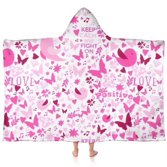 Pink Breast Cancer Hooded Bath Towel，60"x35" for Ages 3 To 12 Kids, Quick Dry Lightweight Soft Microfiber Hood Beach Towel Cover Up for Kids