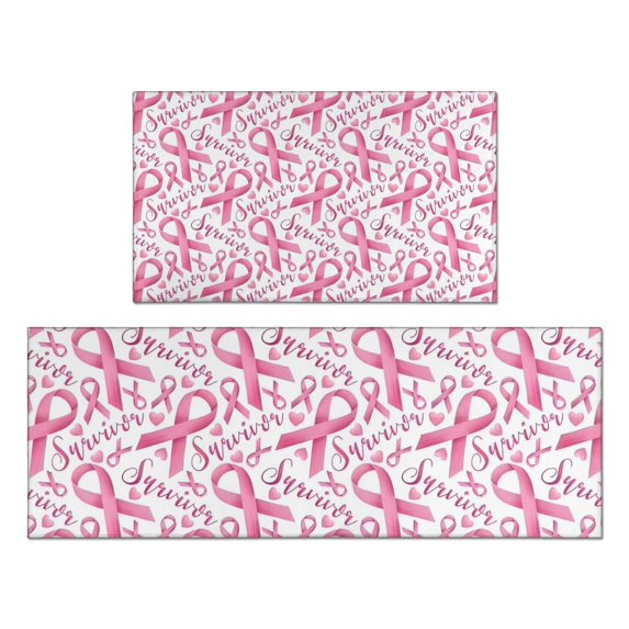Pink Breast Cancer Kitchen Rugs Sets Of 2,Anti Fatigue Kitchen Mat Rugs Non Slip Washable,Decorative Kitchen Floor Mats for Kitchen,Sink,Laundry,17"x30"+17"x47"