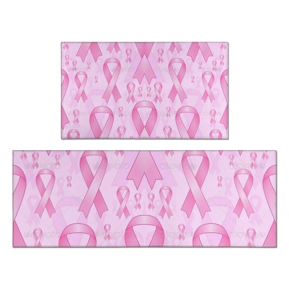 Pink Breast Cancer Kitchen Rugs Sets Of 2,Anti Fatigue Kitchen Mat Rugs Non Slip Washable,Decorative Kitchen Floor Mats for Kitchen,Sink,Laundry,17"x30"+17"x47"