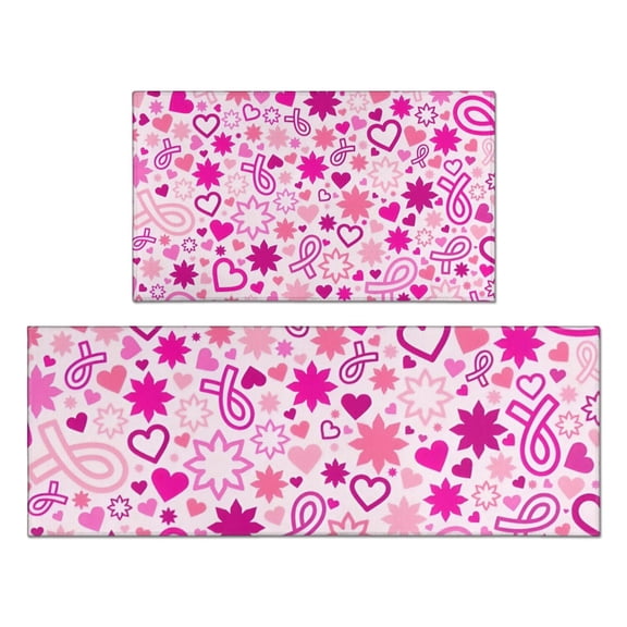 Pink Breast Cancer Kitchen Rugs Sets Of 2,Anti Fatigue Kitchen Mat Rugs Non Slip Washable,Decorative Kitchen Floor Mats for Kitchen,Sink,Laundry,17"x30"+17"x47"
