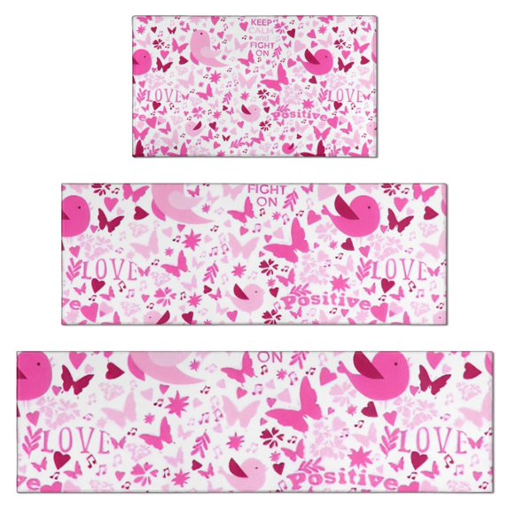 Pink Breast Cancer Kitchen Rugs Sets Of 3,Kitchen Runner Rugs Non Skid Washable,Decorative Kitchen Floor Mats for Kitchen,Sink,Laundry,17"x30"+ 17"x47" + 17"x59"