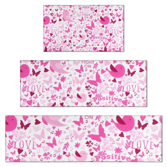 Pink Breast Cancer Kitchen Rugs Sets Of 3,Kitchen Runner Rugs Non Skid Washable,Decorative Kitchen Floor Mats for Kitchen,Sink,Laundry,17"x30"+ 17"x47" + 17"x59"