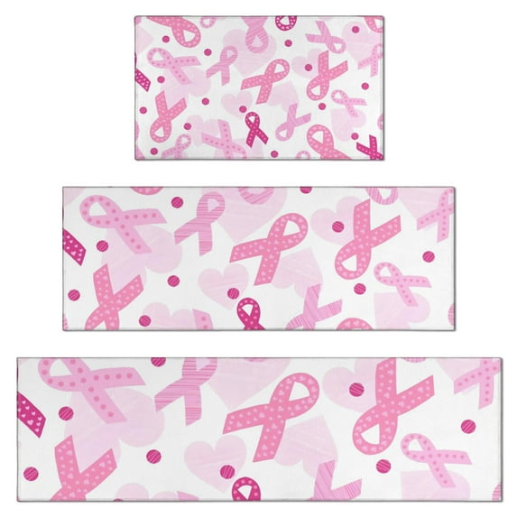 Pink Breast Cancer Kitchen Rugs Sets Of 3,Kitchen Runner Rugs Non Skid Washable,Decorative Kitchen Floor Mats for Kitchen,Sink,Laundry,17"x30"+ 17"x47" + 17"x59"