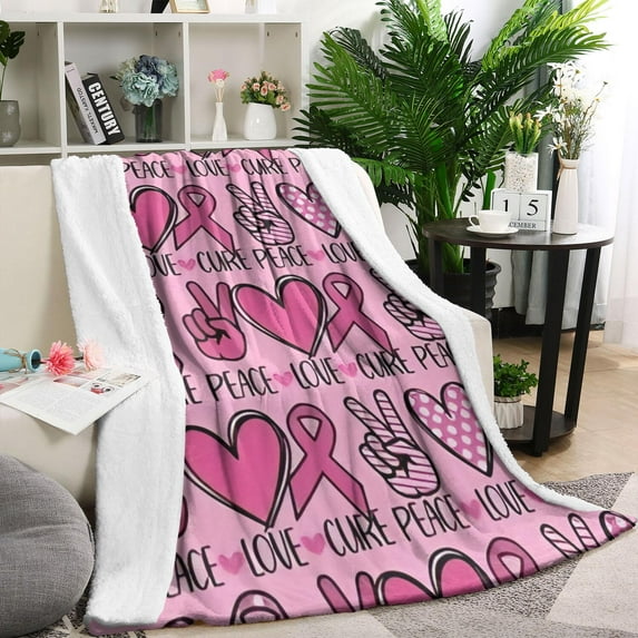 Pink Breast Cancer and Love Blanket,Comfortable Soft Flannel Throw Blanket,All Season,Warm Lightweight Blankets for Sofa Bed Couch Living Room Chair,60"x80"
