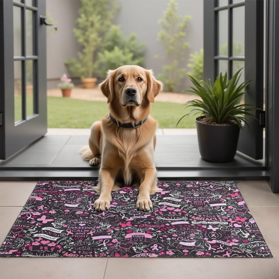 Pink Breast Cancer and Love Door Rugs,Washable Non Slip Door Mats Indoor,Decorative Door Mats,Entry Mat Indoor for Entrance,Bedroom,Kitchen,Bathroom,20"x32"