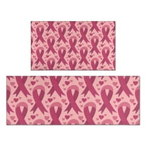 Pink Breast Cancer and Love Kitchen Rugs Sets Of 2,Anti Fatigue Kitchen Mat Rugs Non Slip Washable,Decorative Kitchen Floor Mats for Kitchen,Sink,Laundry,17"x30" 17"x47"