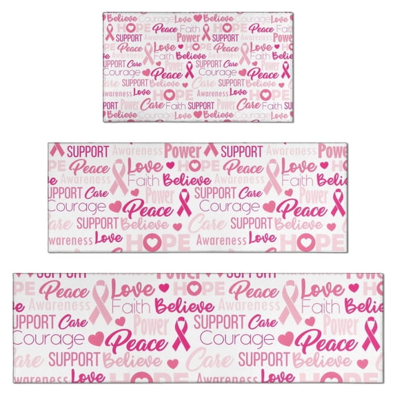 Pink Breast Cancer and Love Kitchen Rugs Sets Of 3,Kitchen Runner Rugs Non Skid Washable,Decorative Kitchen Floor Mats for Kitchen,Sink,Laundry,17"x30"+ 17"x47" + 17"x59"